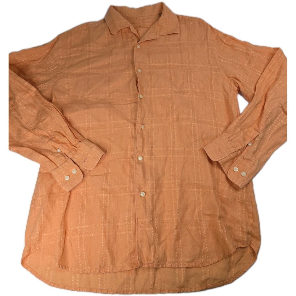Tommy Bahama Men's XL Orange 100% Linen Long Sleeve Button Up Shirt Beach Vtg